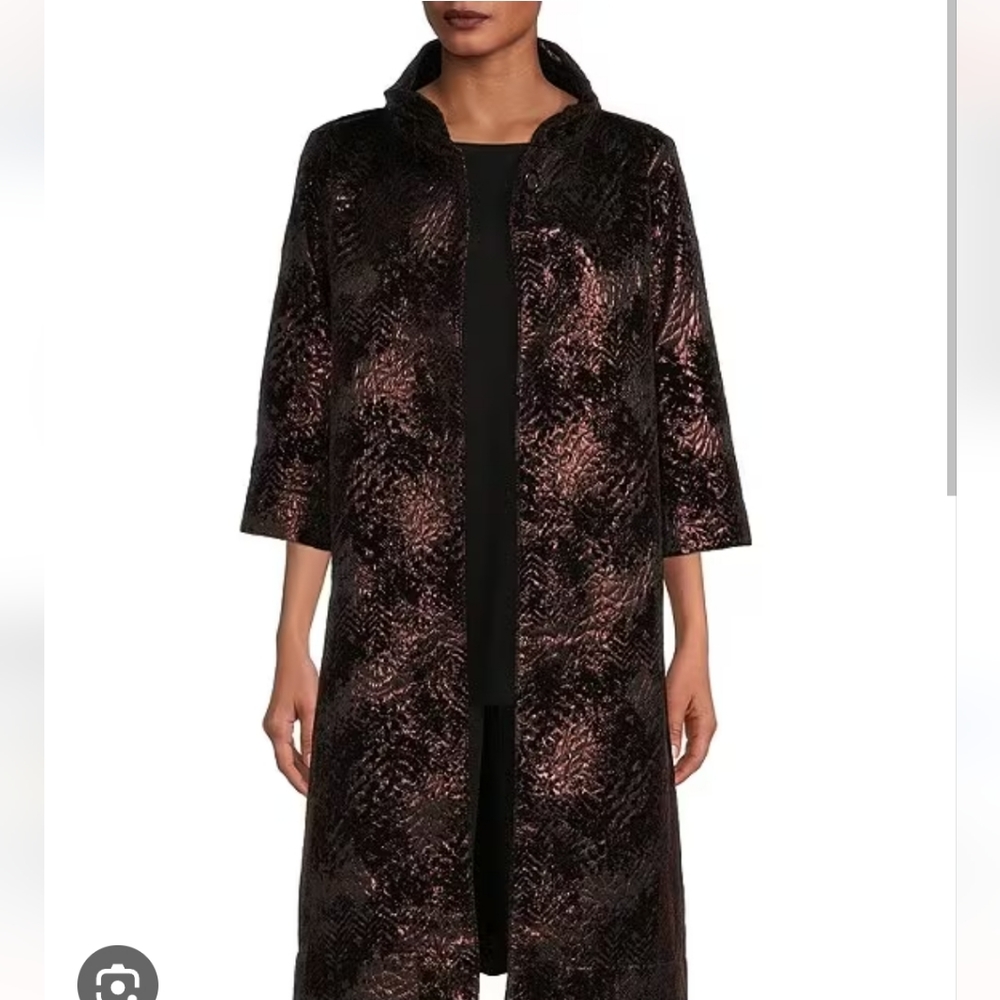 Bryn Walker Yara Mettalic Flocked Jacquard  Stand Collar 3/4 Sleeve Long…